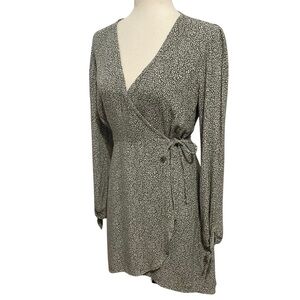 Abercrombie & Fitch Wrap Mini Dress Tie Wrist Leaf Print Women’s S Green Cream